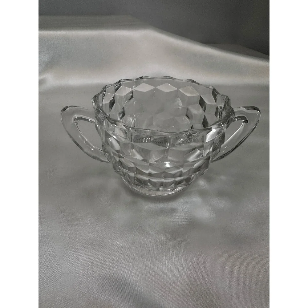 Fostoria‎ American Clear Glass 2 Cream and Sugar Sets Cube Pattern